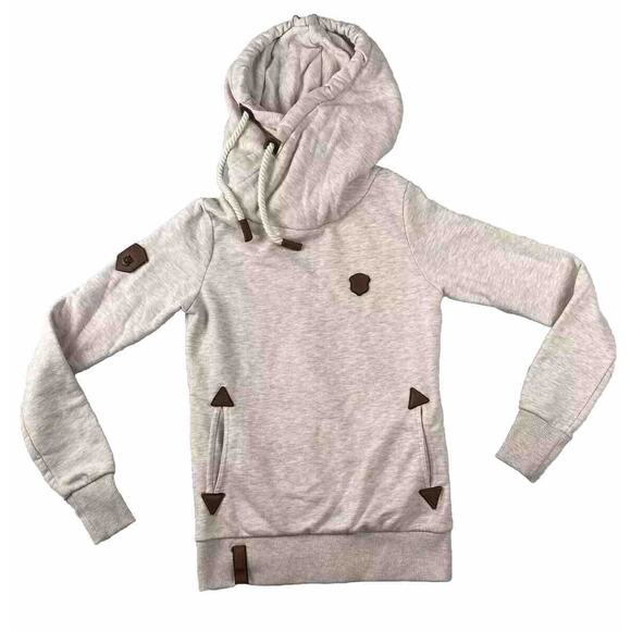 Naketano Tops - Naketano‎ Hoodie Womens Small Cream Heather Brave New World Logo Comfort Knit
